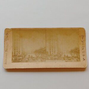 ANTIQUE Stereograph Card New York Times Building in Traffic International